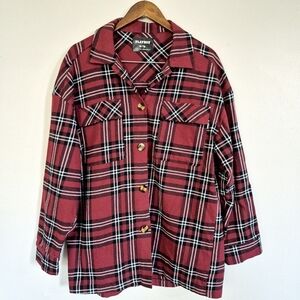 Playboy Red Plaid Flannel Button Up Shirt Flap Pockets Playboy Graphic Medium